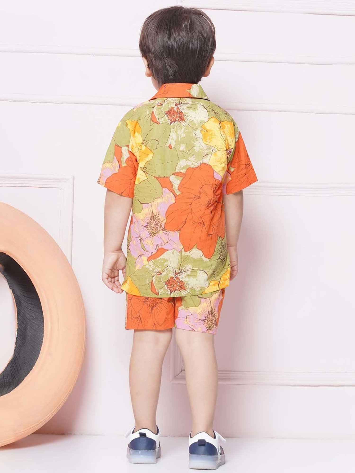 AJ Dezines Kids Multicolor Cotton Floral Print Shirt Set