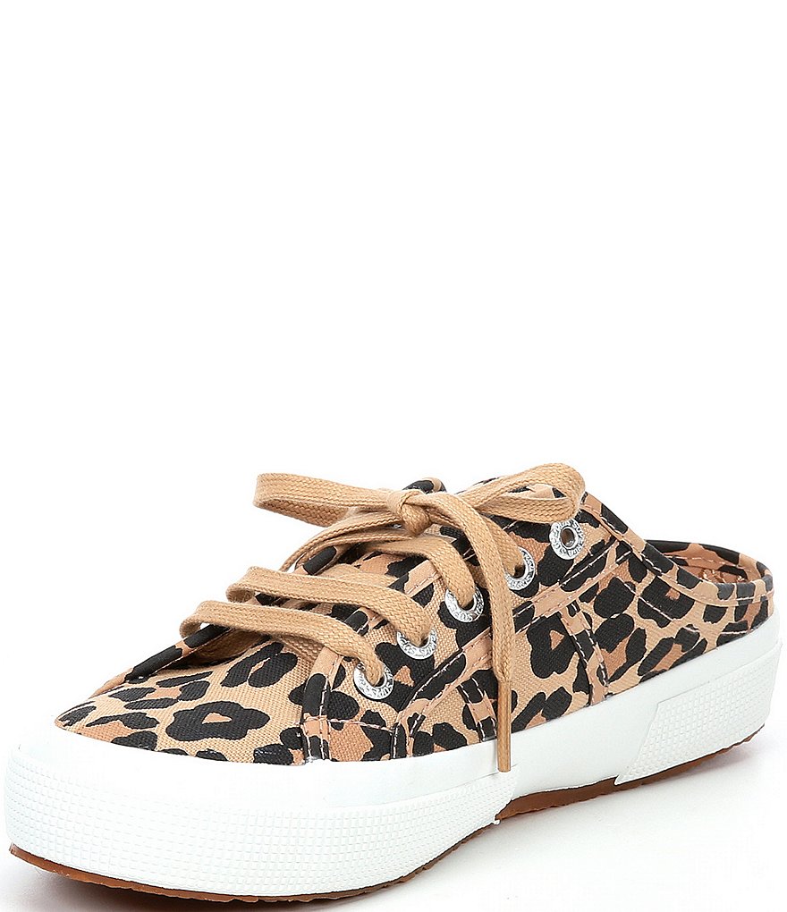 Superga 2402 Leopard Print Canvas Lace Front Sneaker Mules