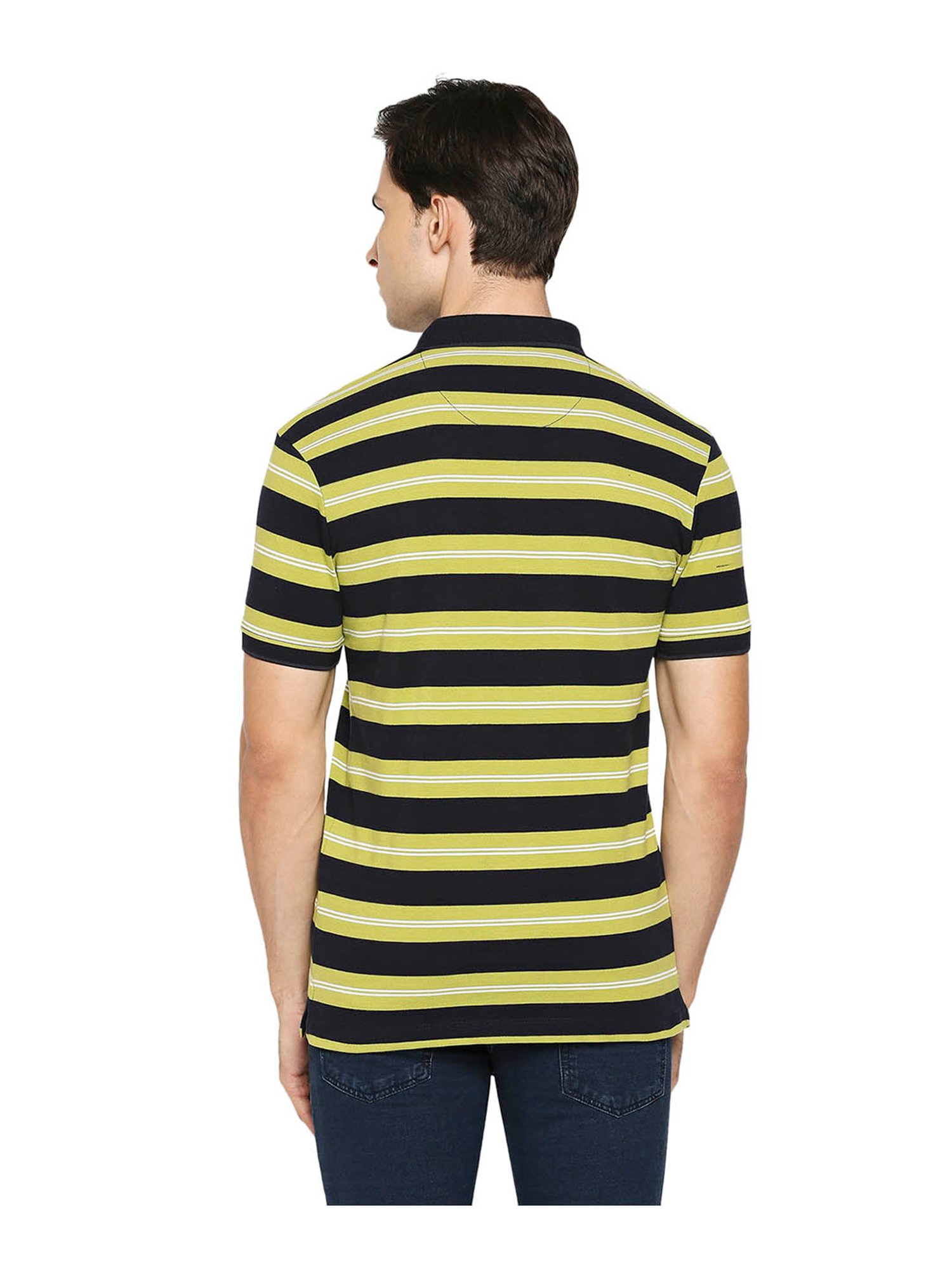 Mufti Lime Green & Navy Blue Striped Polo T-Shirt