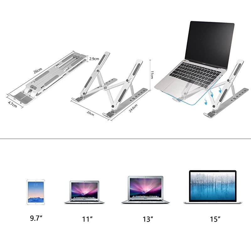 Portable laptop stand, Aluminum Foldable Holder, 6 levels Height & Angle Adjustable,MacBook Stand Portable,Universal Desktop Stand Holder , Compatible with 7~15.4 inch tablet,Macbook,Notebook-