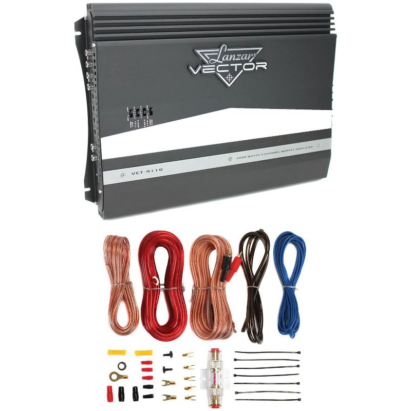 Lanzar VCT4110 2000W 4-Channel Car Audio Amplifier Amp + 8 Gauge Amp Kit