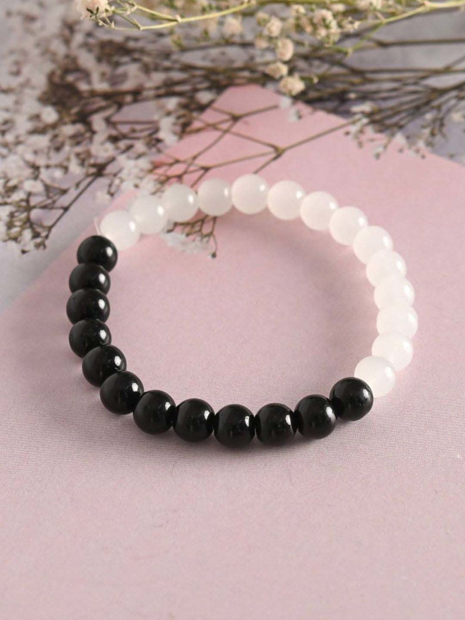 NVR Black & White Marbel Crystal Elasticated Bracelet for Unisex