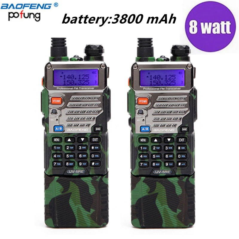 2PCS BAOFENG UV-5RE Walkie Talkie 8W powerful 3800mAh 10 km long range Dual Band cb two way radio Upgrade of UV 5RE for hiking