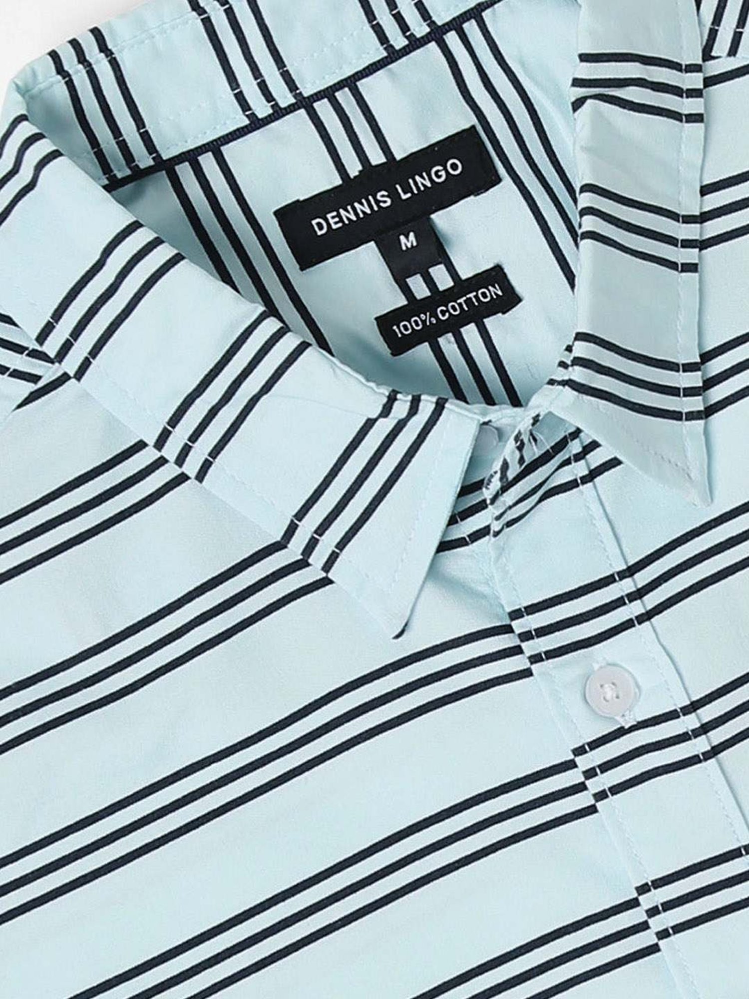 Dennis Lingo Green Cotton Slim Fit Striped Shirt