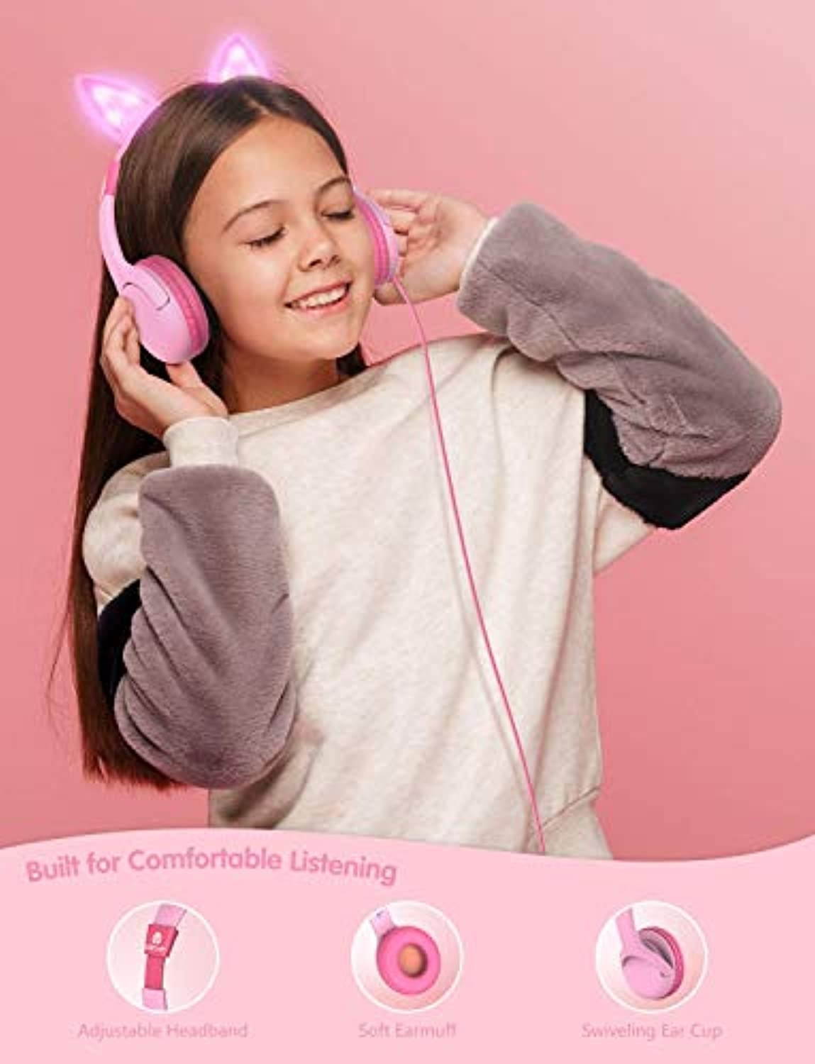 Christmas Bundle - iClever Kids Headphones with Microphone and iClever LED Backlight Food Grade Silicone Kids Headphones Safe Wired Kids Headsets 85dB Volume Limited
