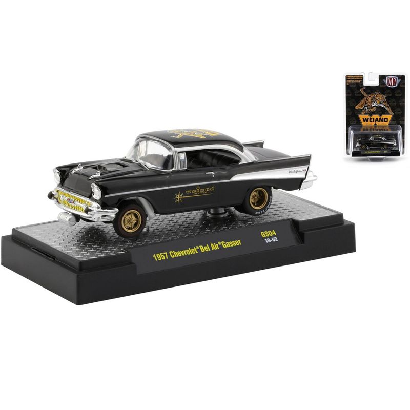 1957 Chevrolet Bel Air Gasser Black "Weiand" "Hobby Exclusive" Ltd Ed 3600 pcs 1/64 Diecast Model Car by M2 Machines
