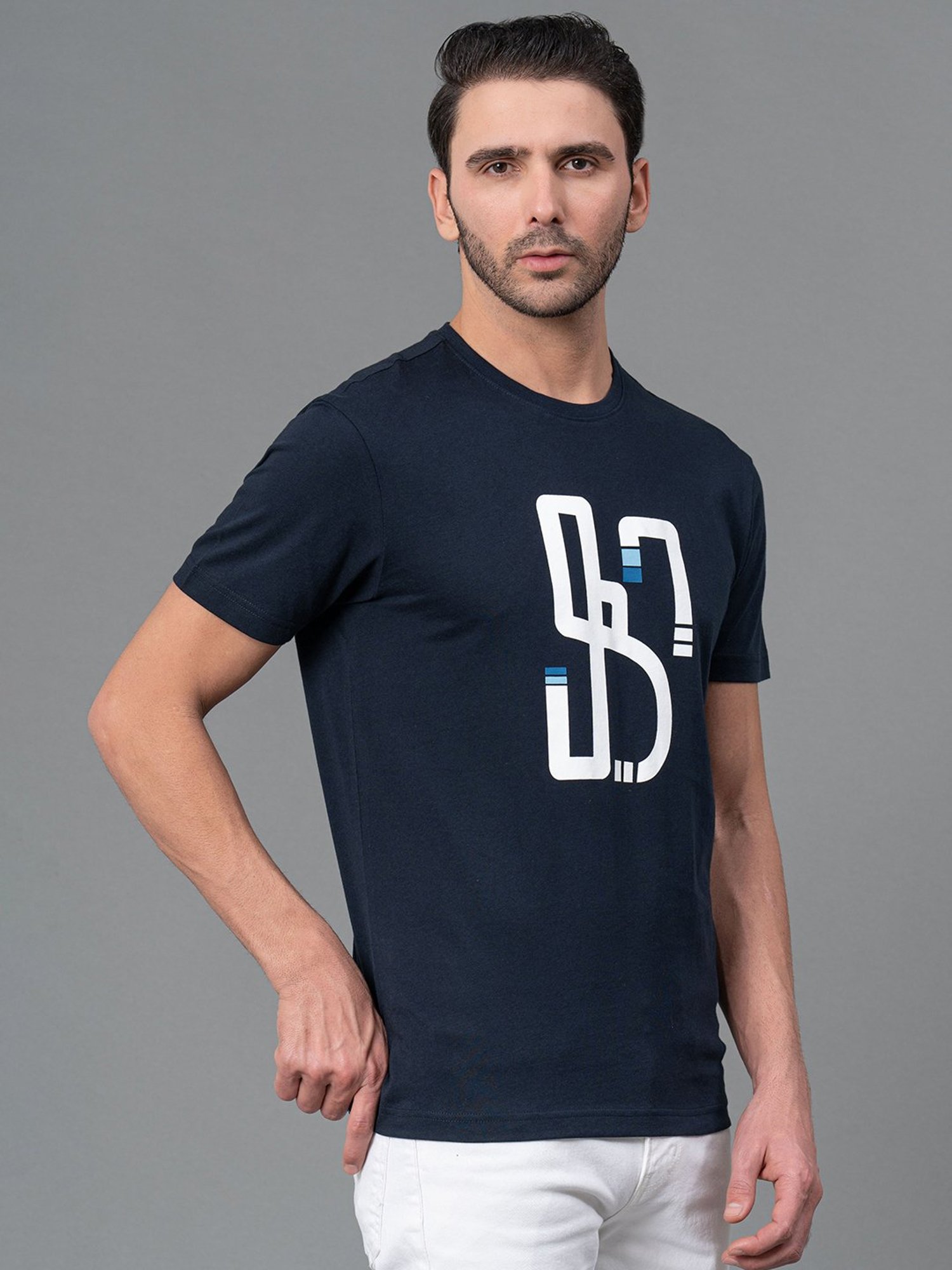Red Tape Navy Regular Fit Graphic Print Cotton Crew T-Shirt