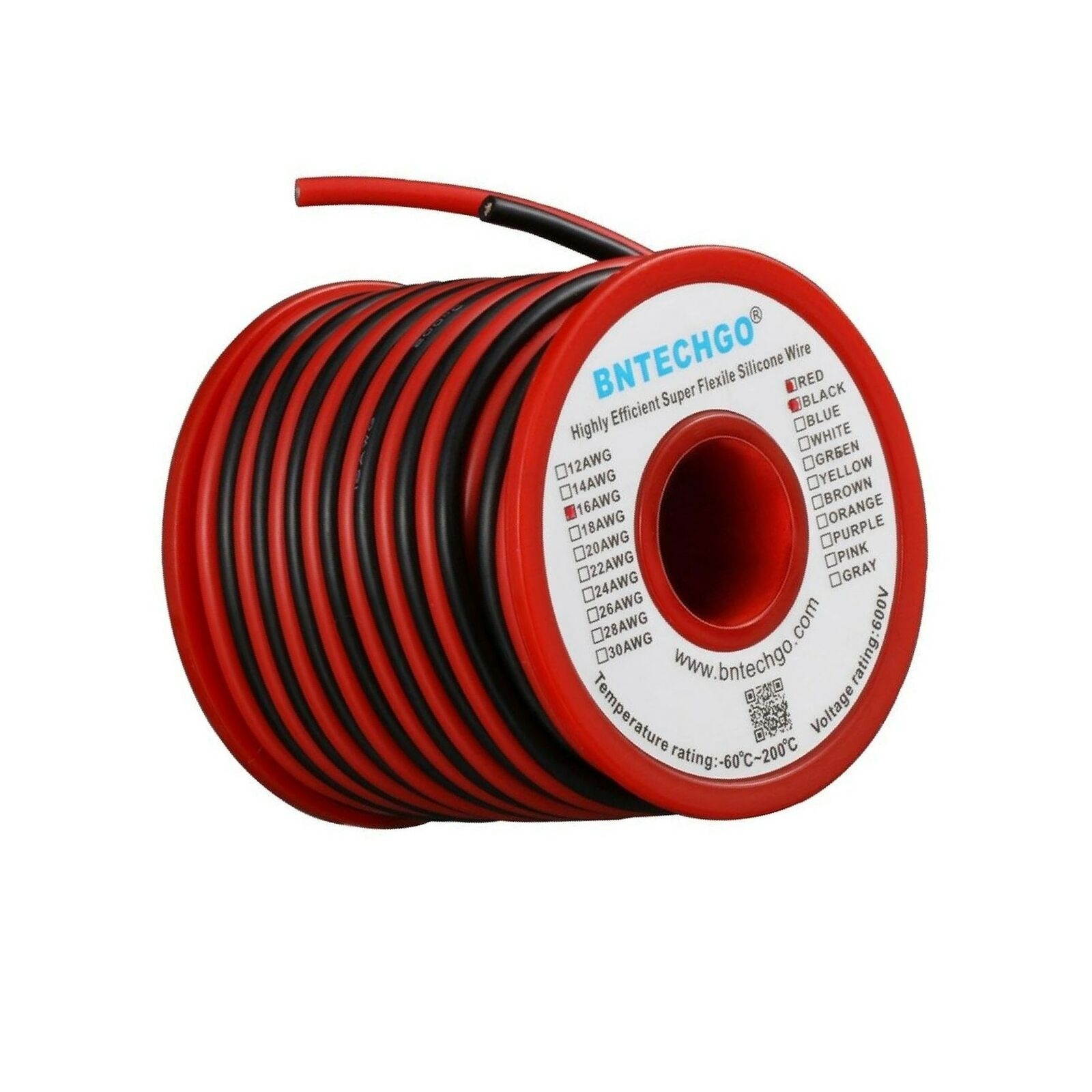 BNTECHGO 16 Gauge Silicone Wire Spool Red and Black Each 25ft 2 Separate Wire...