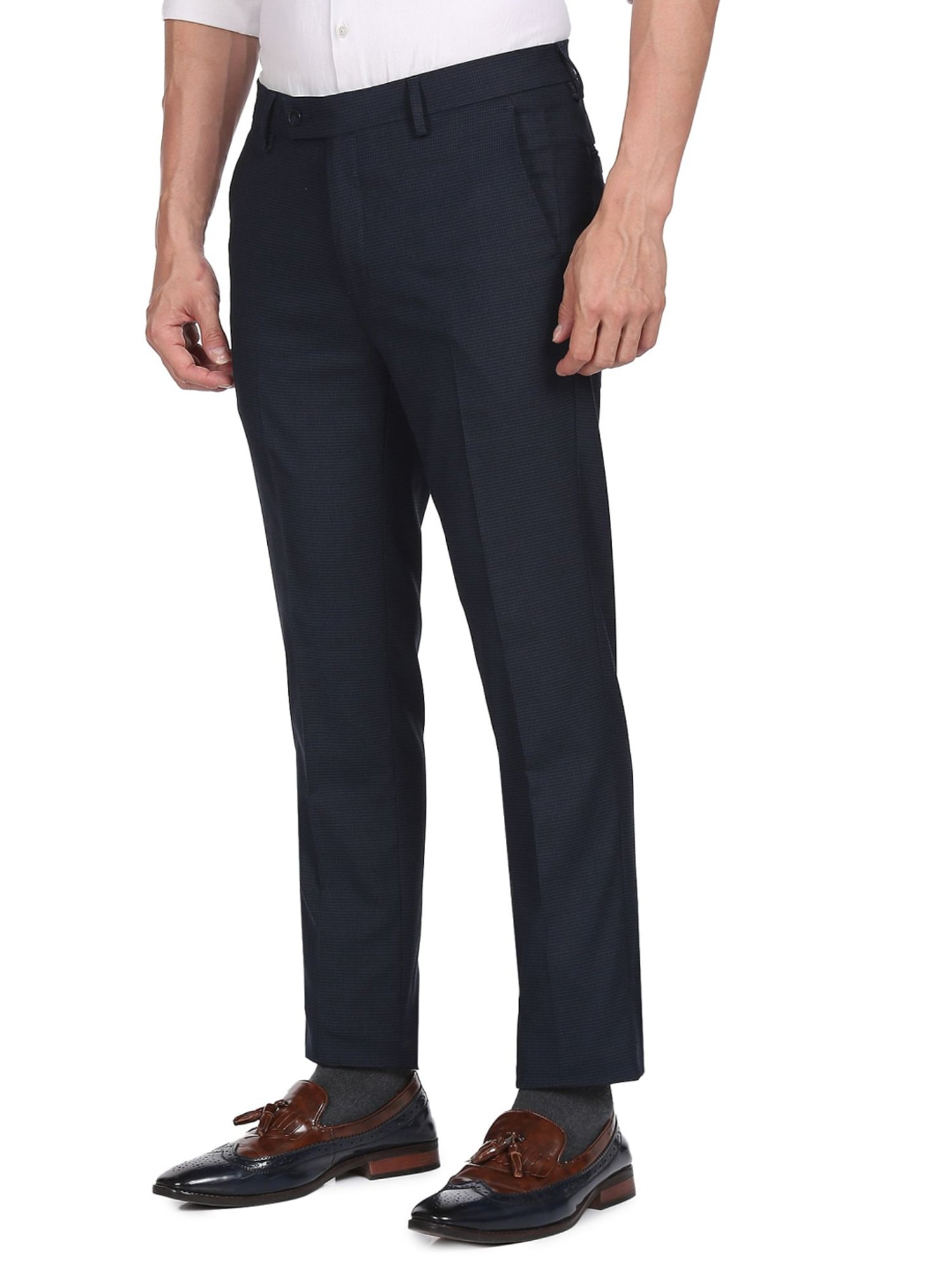 Arrow Navy Slim Fit Self Pattern Trousers