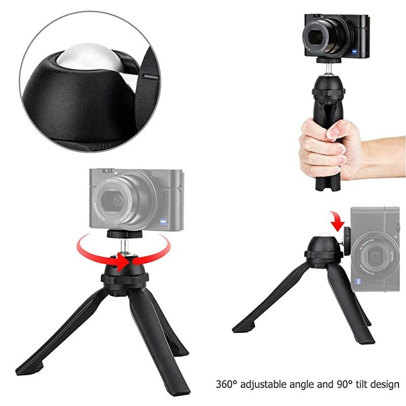 Cell Phone Tripod Stand with Cold Shoe, Tabletop Tripod with 360 Degree Ball Head, Small Vlog Handheld Tripod for iPhone Android Phone Smartphone Sports Action Camera Recorder & Compact Camera