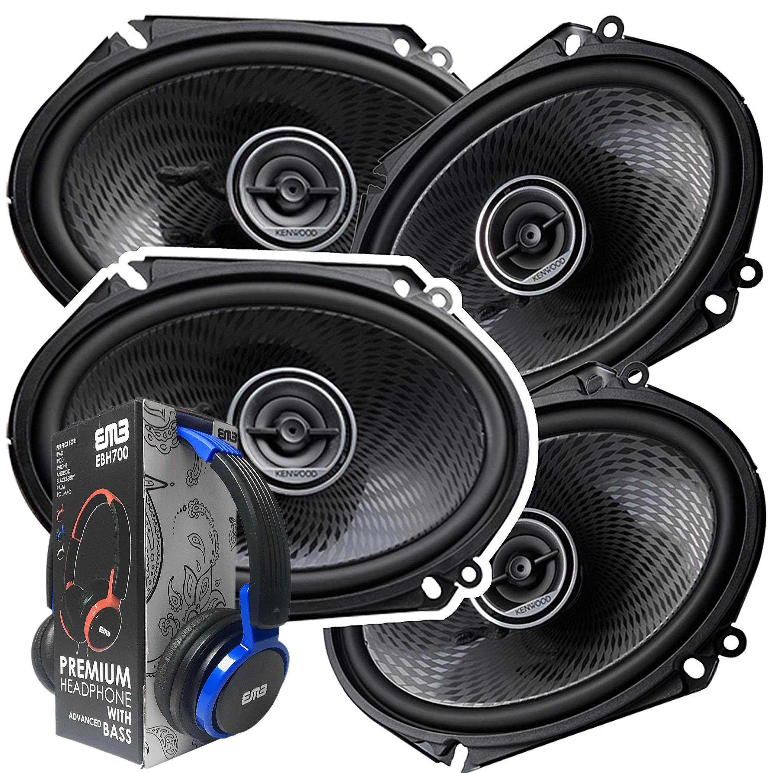 2 Pairs of Kenwood 6x8 360W 2-Way Coaxial Car Audio Speakers | (4 Speakers) + EMB Premium Headphone
