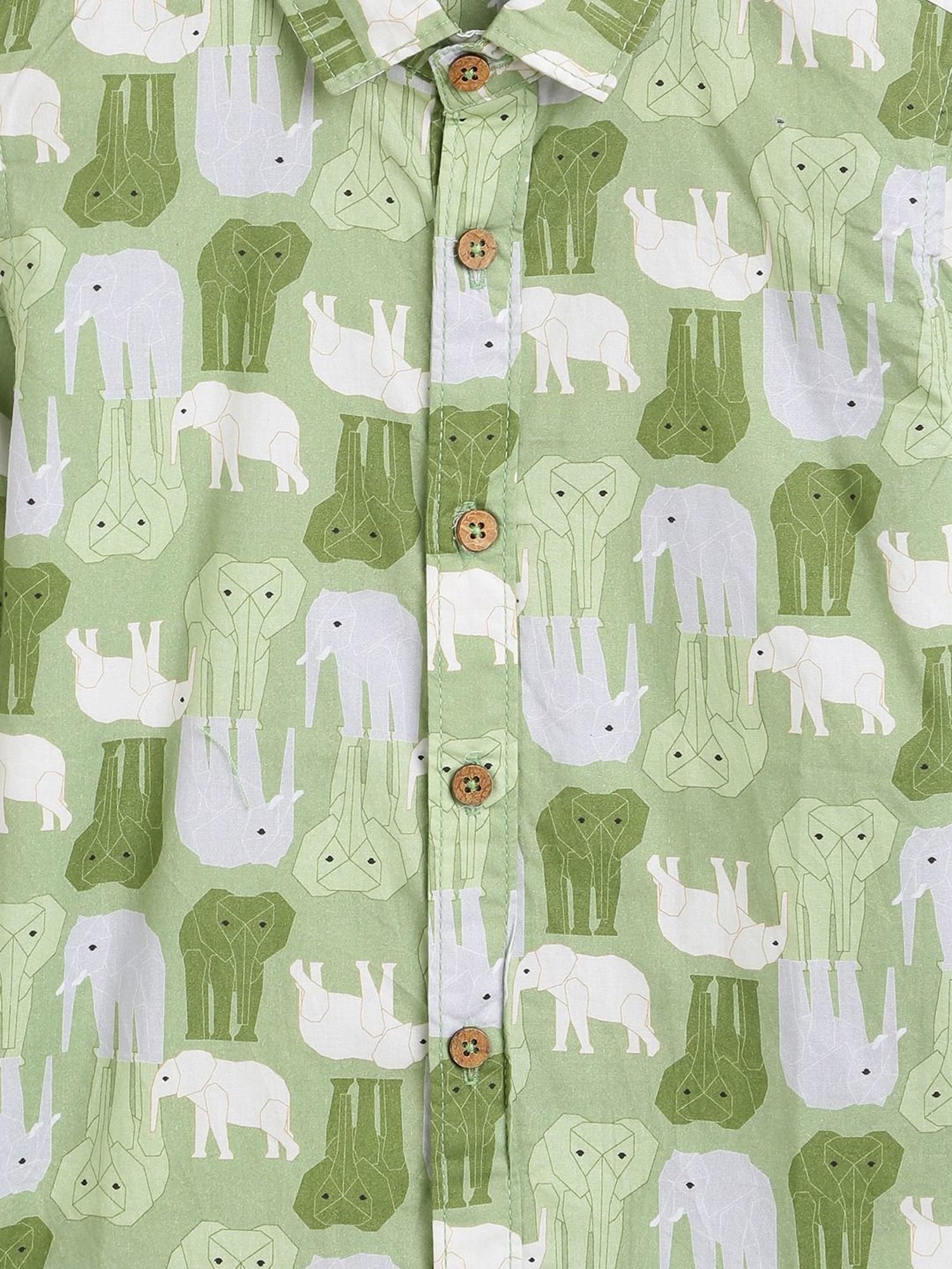 Tales & Stories Kids Green Cotton Printed Full Sleeves Shirt