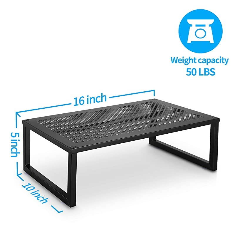 2 Pack  Monitor Stand Riser Metal Desk Organizer Stand with AntiSlip Suction Cup for Laptop Computer iMac Pc Printer Black