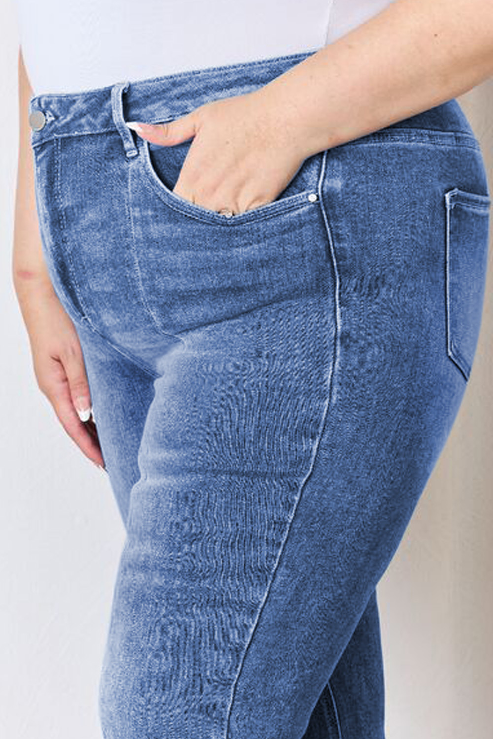 Dark Blue Plus Size Stitching Washed Flare Jeans