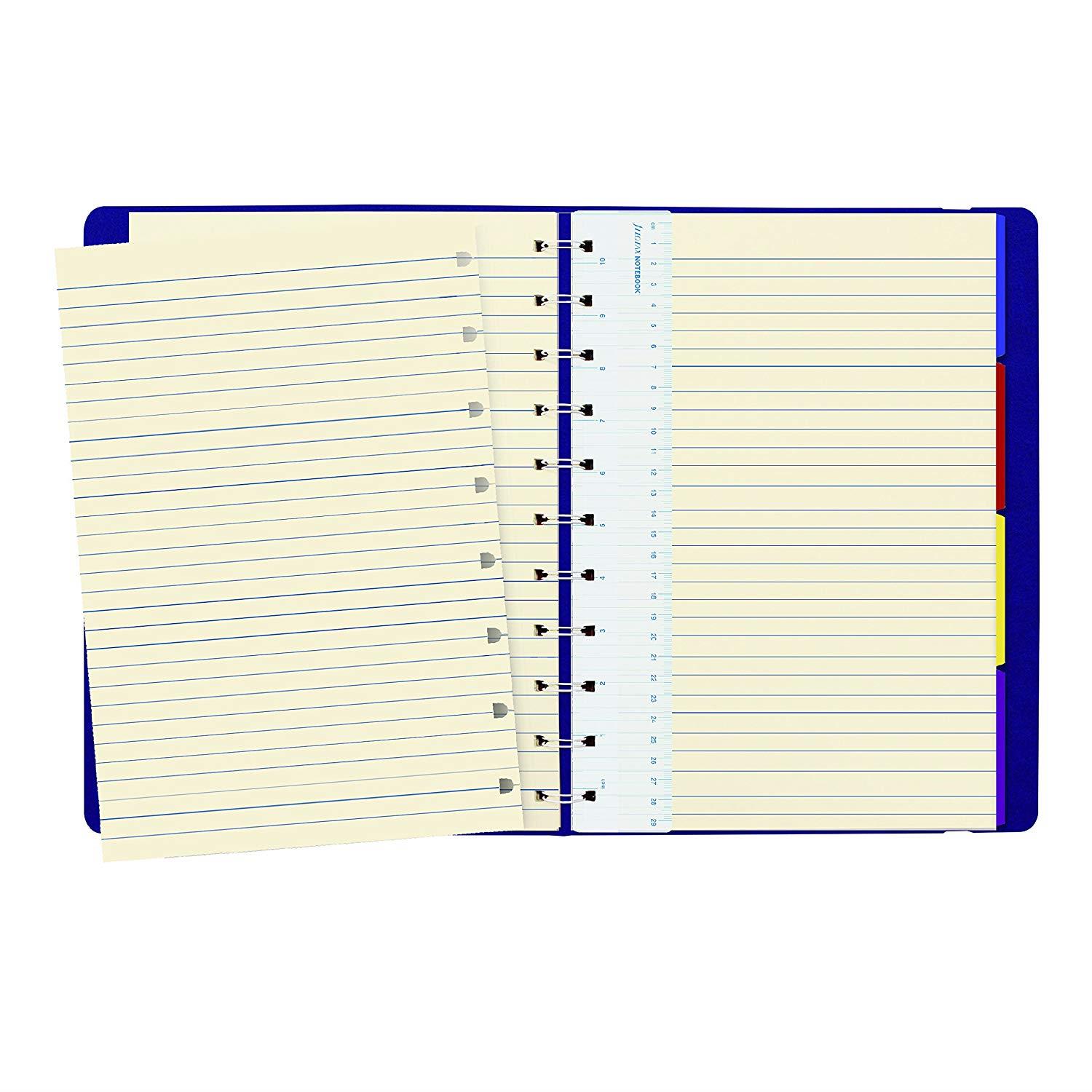FILOFAX REFILLABLE NOTEBOOK CLASSIC, 10.8" x 8.5" Blue - Elegant leather-look cover with moveable pages - Elastic closure, index, pocket and page marker (B115103U)
