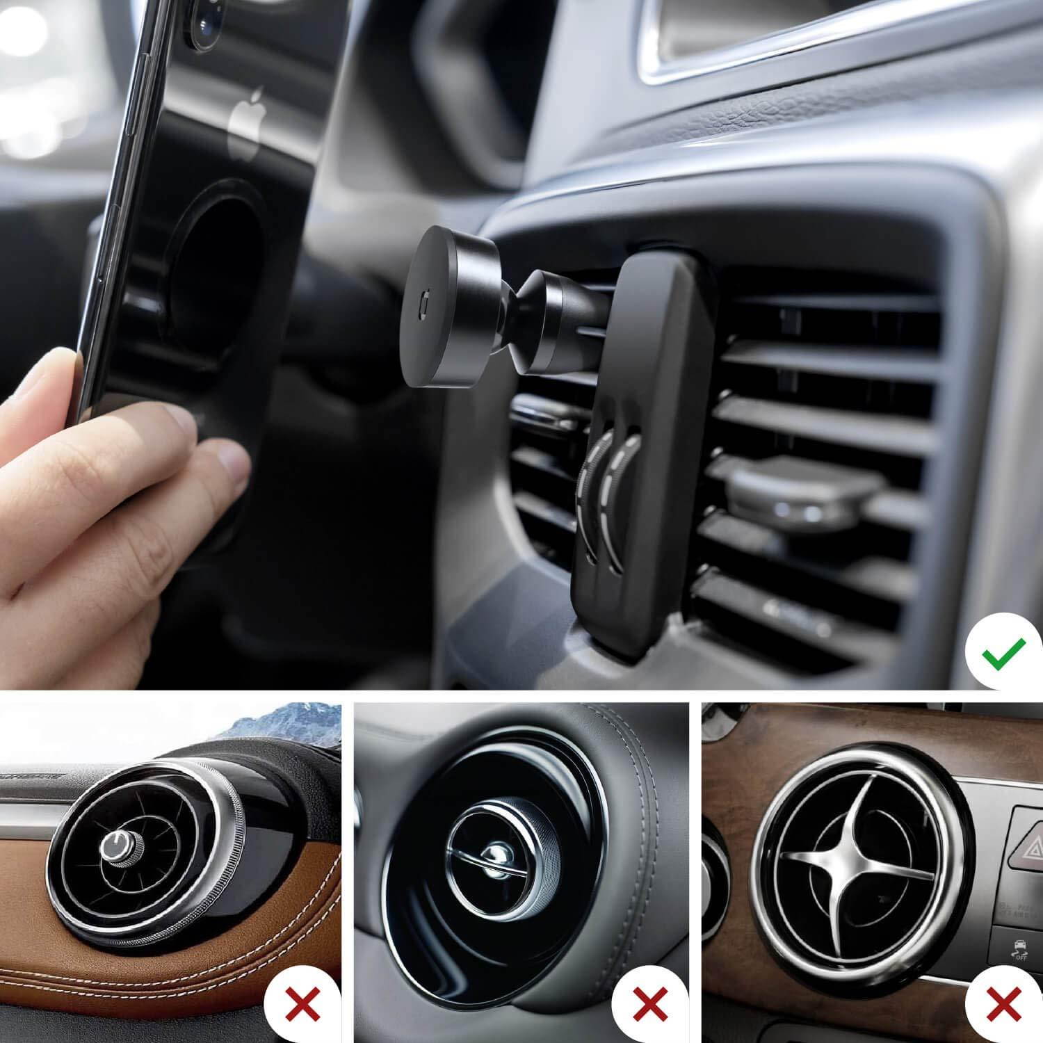 nonda ZUS Magnetic Car Mount, Air Vent Car Phone Holder, 360 Degree Adjustable, with Adhesive-Free Static Cling Sticker, High-Powered Magnets, Universal for iPhone Samsung LG Nexus Sony and More