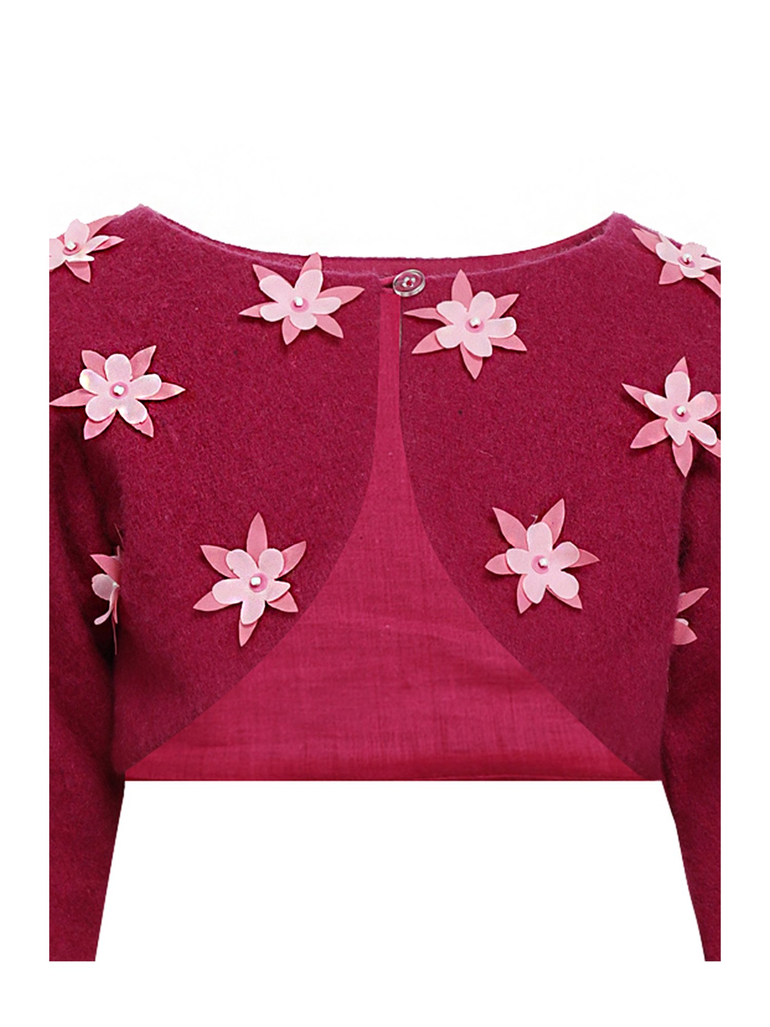 A Little Fable Kids Magenta Applique Shrug