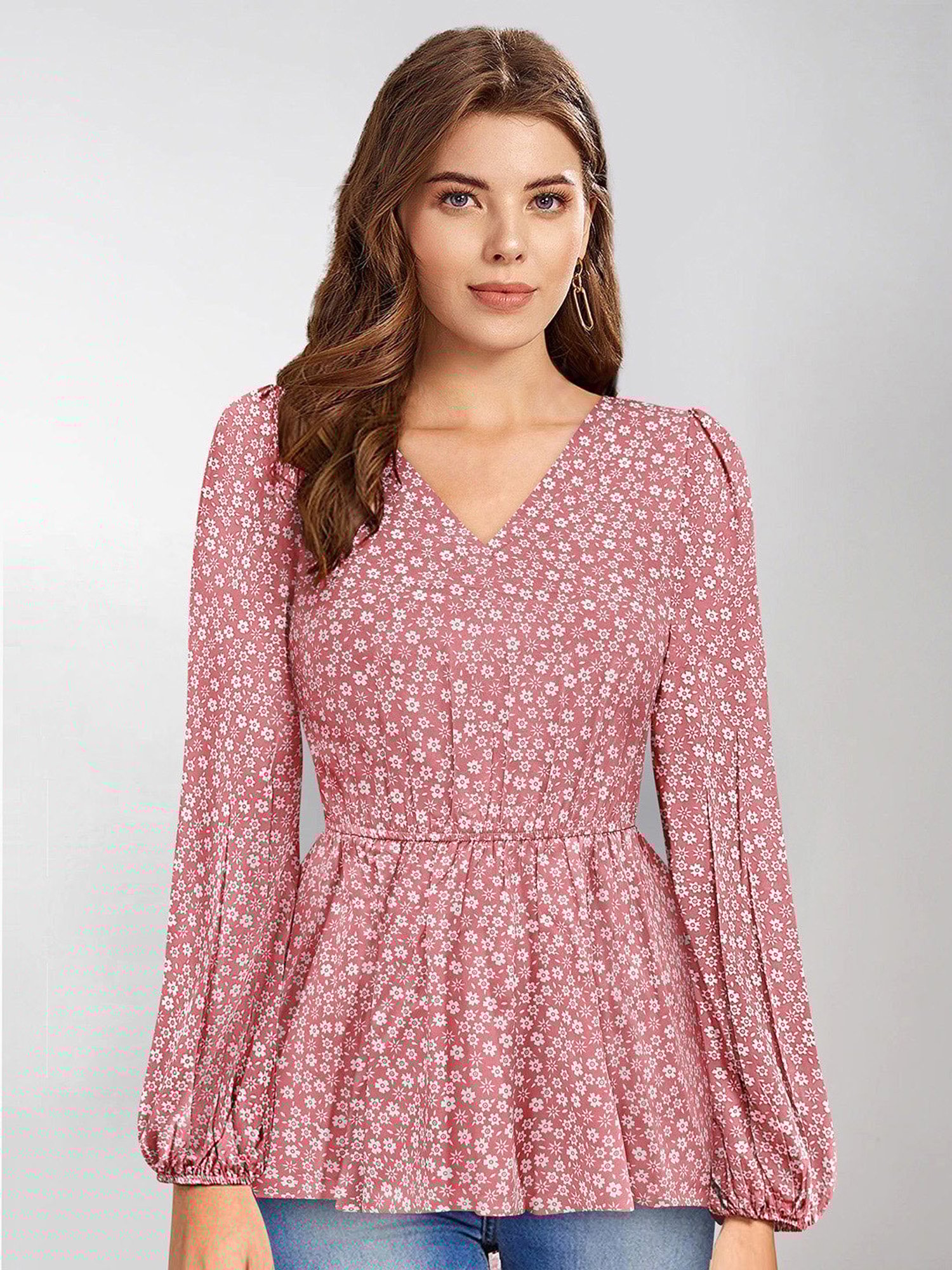 KERI PERRY Peach Floral Print Top