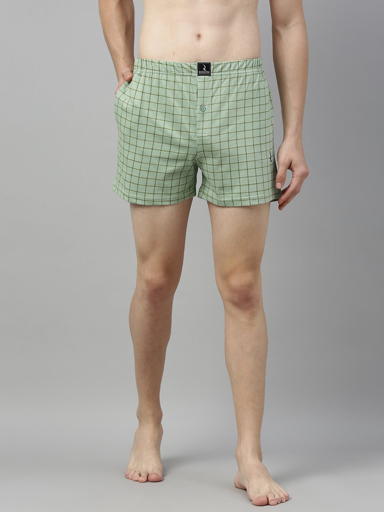 Quarantine Olive Green Regular Fit Checks Boxers