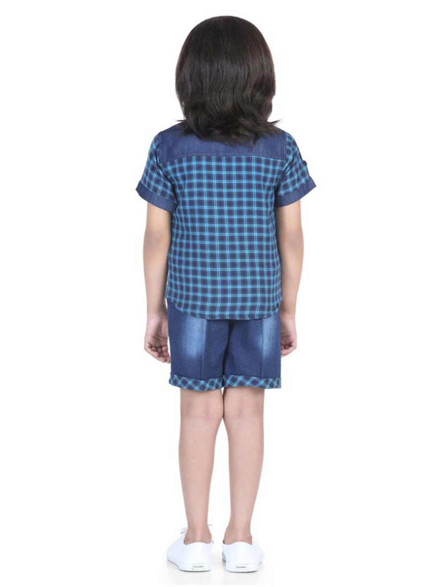 AJ Dezines Kids Blue Chequered Shirt Set