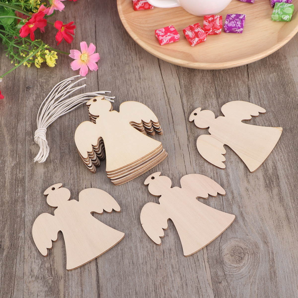 10pcs Christmas Wooden Hanging Decor Embellishments for Christmas Tree Home Wall Decor (Christmas Ball)