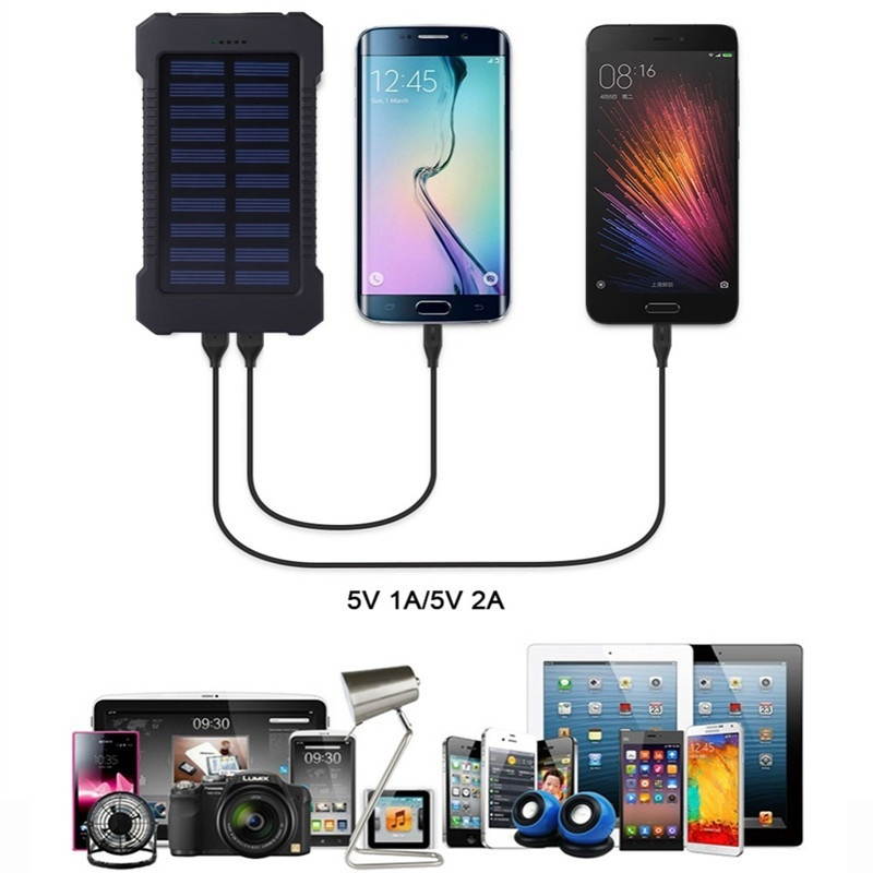 10000mAh Power Bank Waterproof Shock Drop Resistance Dual USB Travel Solar Charger PowerBank For Android Smart Phone