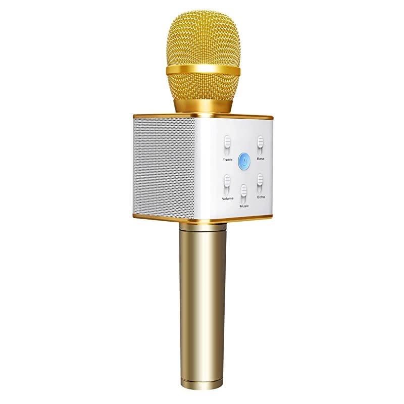 Q7 Wireless Bluetooth Karaoke Microphone10W Dual Speakers Portable Handheld Karaoke Machine Christmas Birthday Home Party for KidsAdults iPhoneiPadTabletTVPCAndroid SmartphoneGolden