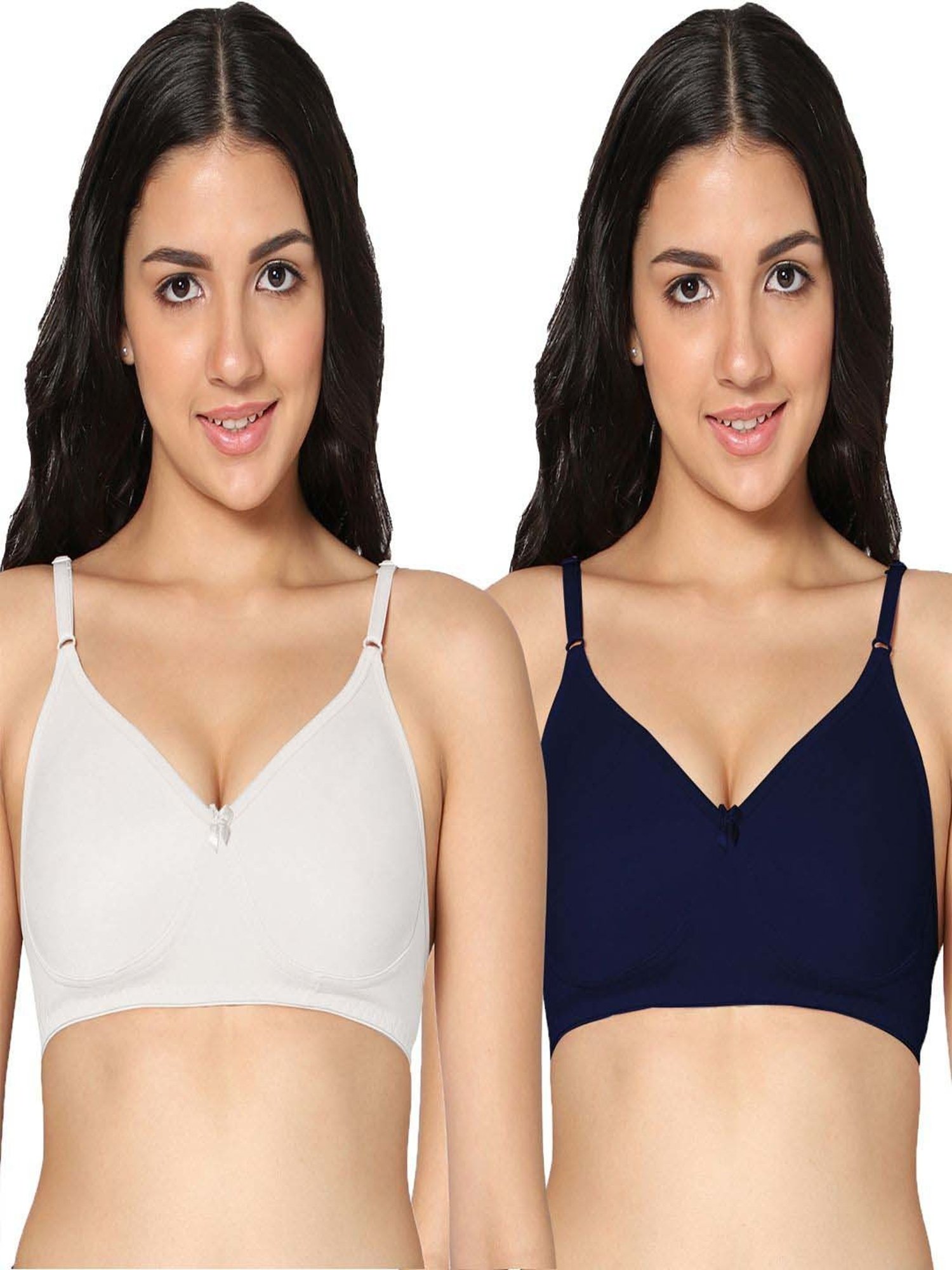 IN CARE White & Navy Cotton T-Shirt Bras - Pack Of 2