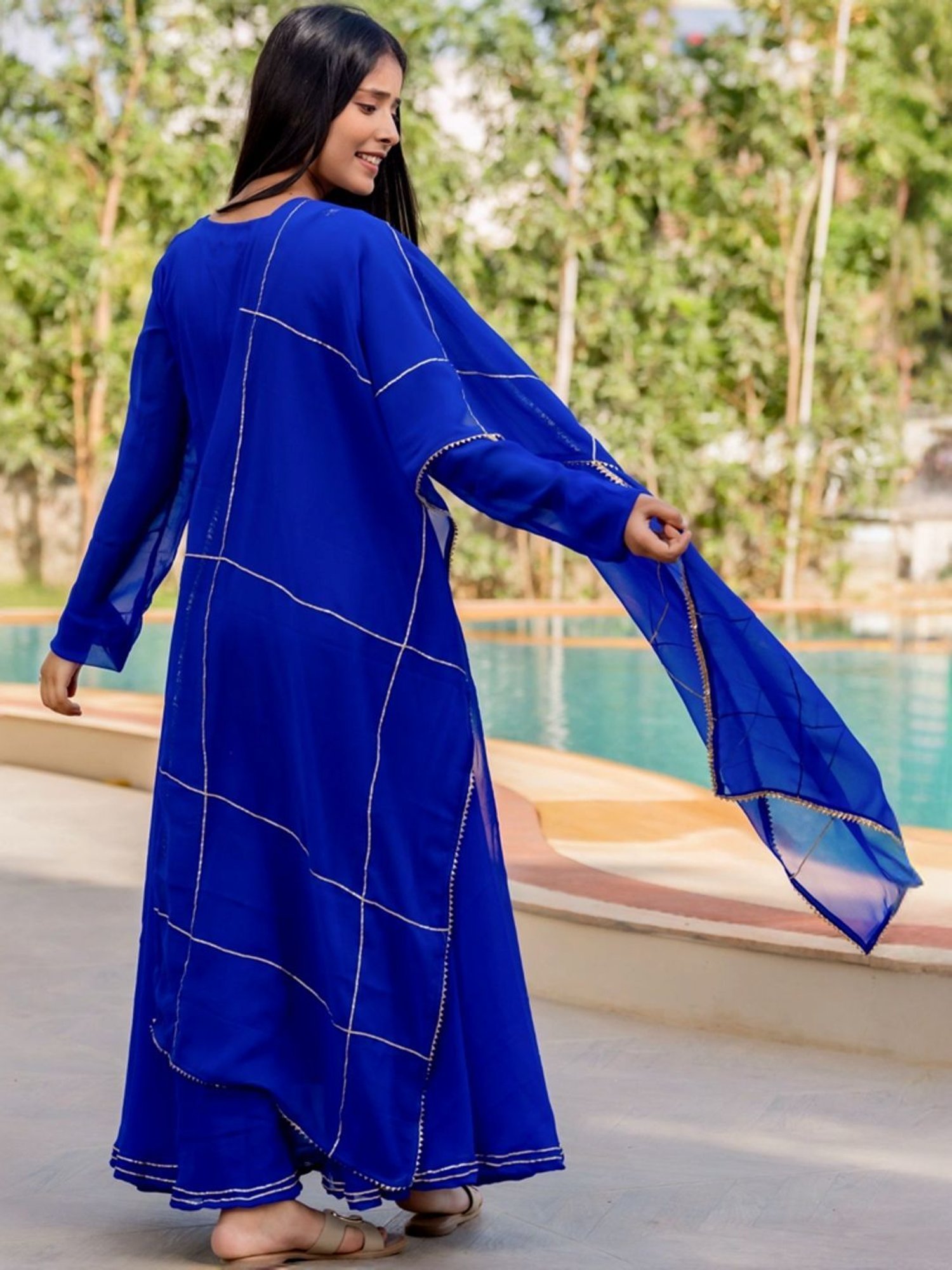 HOUSE OF JAMOTI Blue Regular Fit Kurta Pant Set With Dupatta