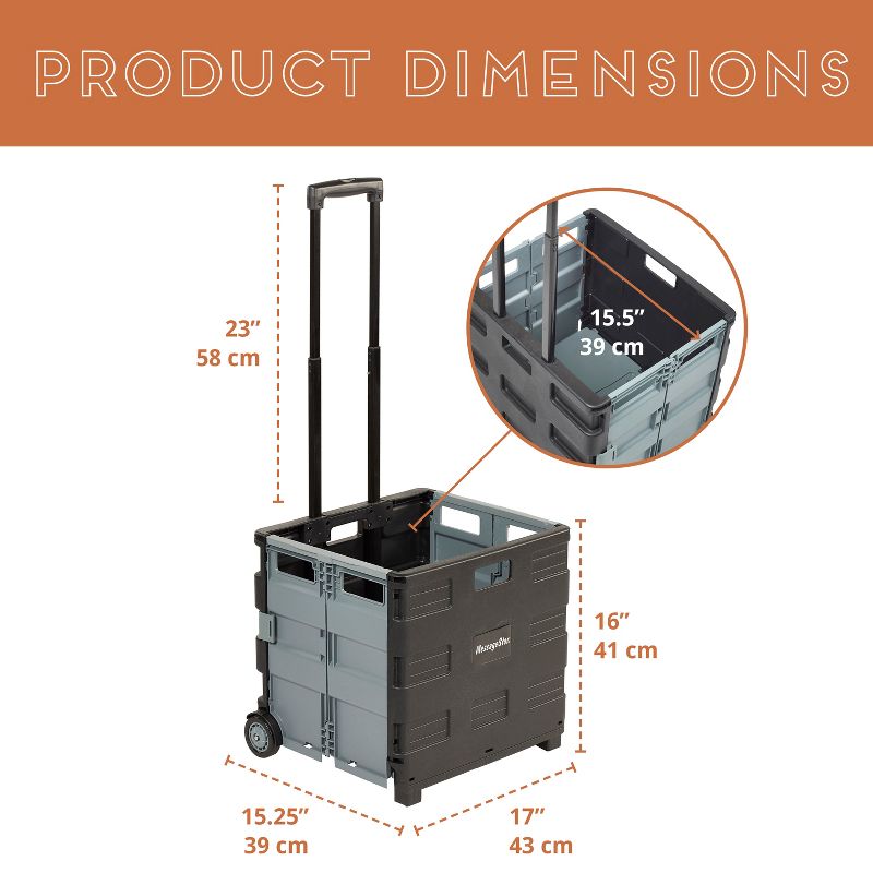 ECR4Kids Rolling Organizer Cart with Wheels & Handle, Foldable, Black & Grey