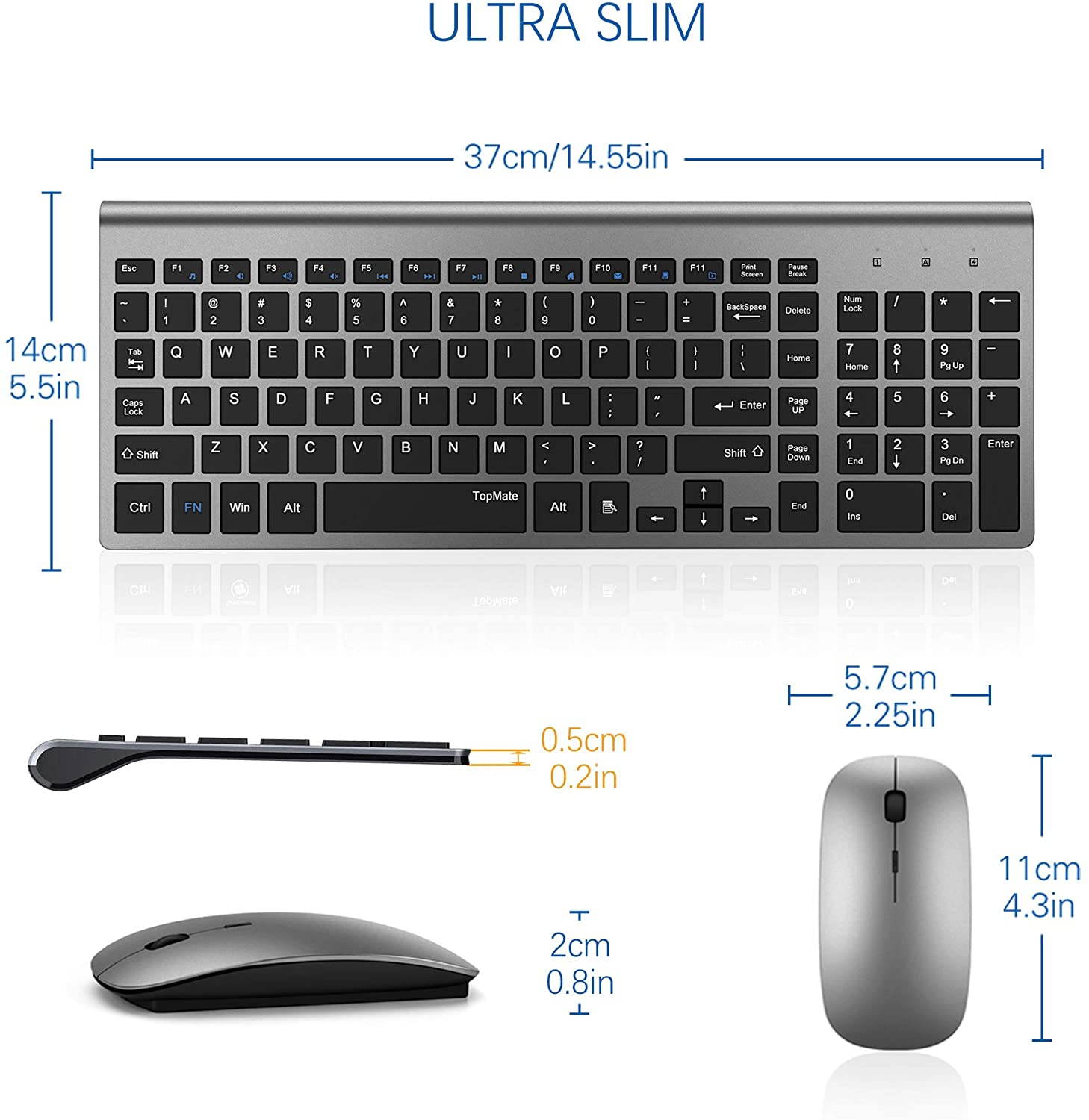 Wireless Keyboard and Mouse Combo, 2.4G Ultra Slim Compact Full Size Quiet Scissor Switch Keyboard and Mice Set for Windows, Mac OS, Laptop, PC - (White)