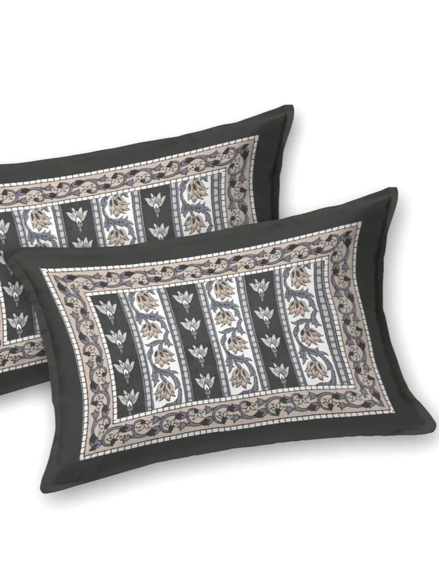 Living Roots Floral Grey 300 TC Cotton Bedsheet with 2 Pillow Covers