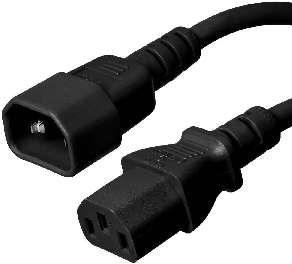 Iron Box C14 Plug to C13 Connector Power Cord, Black, 3 Foot, 10A/250V, 18/3 SJT - IBX-4902-03