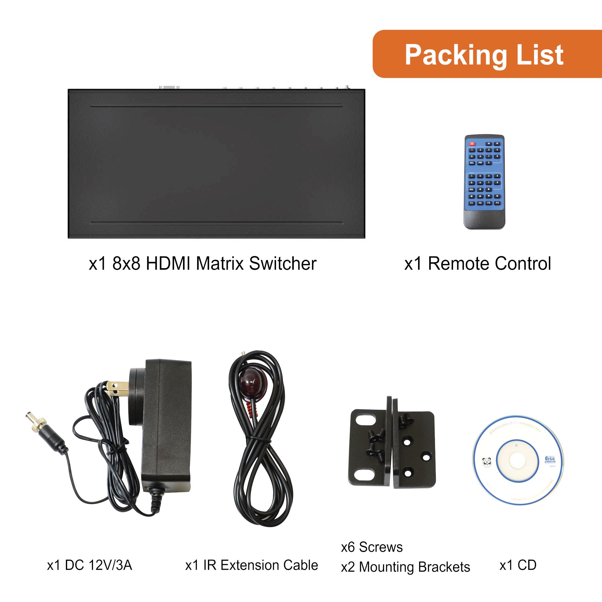 J-Tech Digital 8X8 HDMI Matrix Switcher 4K@60Hz 4:4:4 Ultra HD HDMI 2.0 Supports HDCP 2.2/1.4, EDID, DTS, Dolby HD, Control4 Driver [JTECH-8X8-H20]
