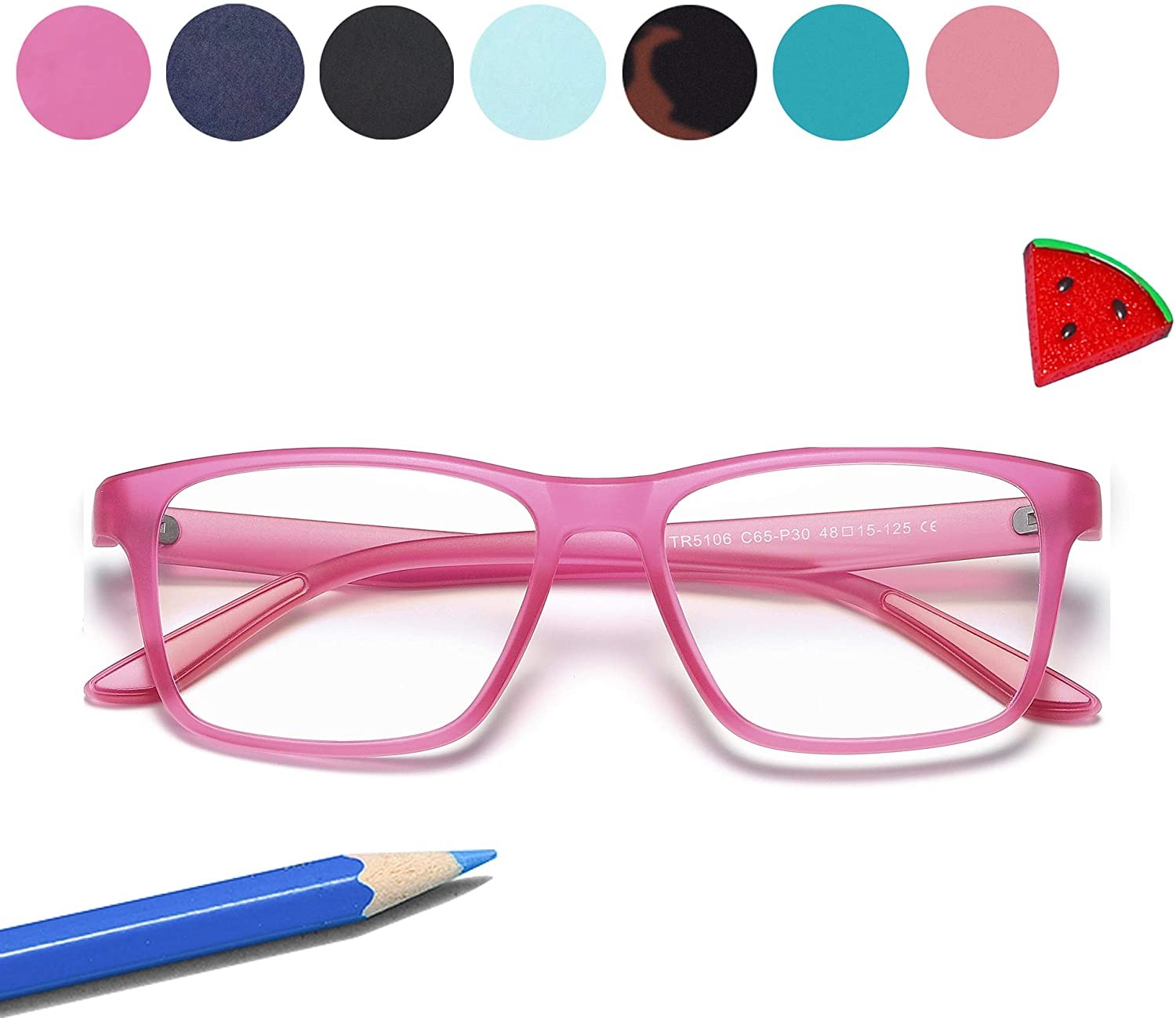 Kids Blue Light Blocking Glasses - Blue Light Glasses for Kids Girls Boys Age 7-12, Fake Glasses Anti Bluelight Glasses for Kids - Pink