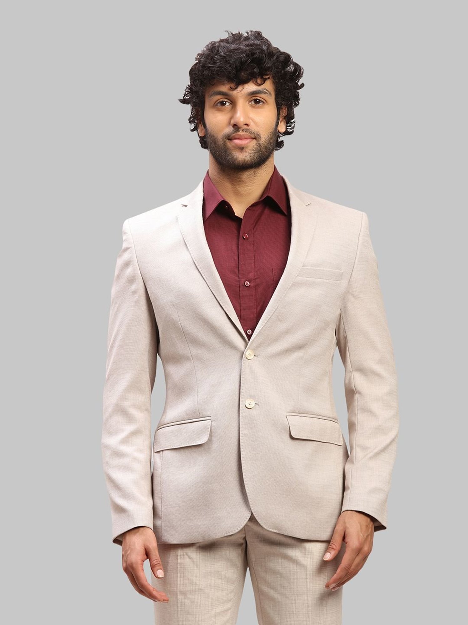 Parx Beige Regular Fit Self Pattern Blazer