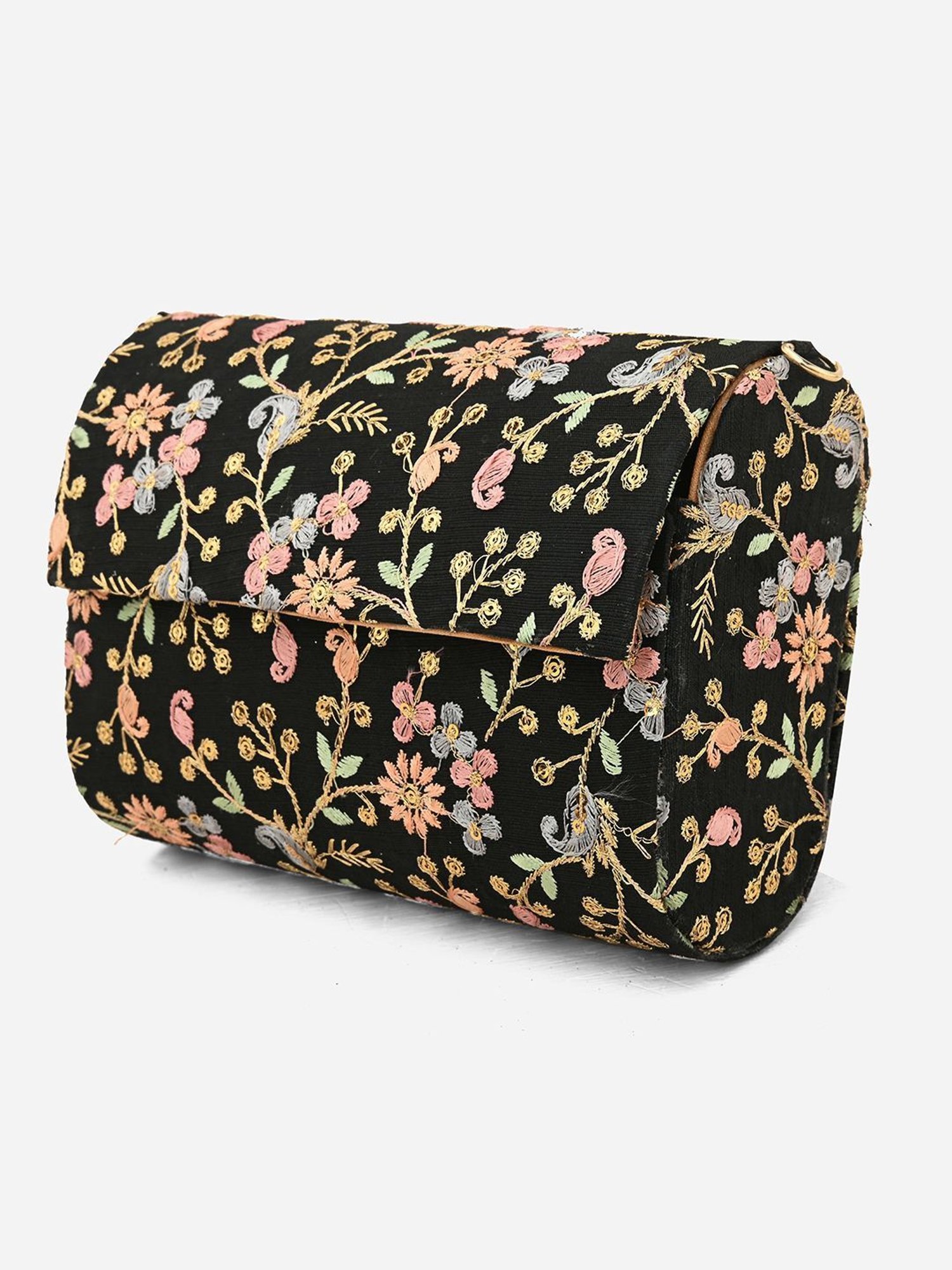 Gaurapakhi Black Embroidered Medium Clutch