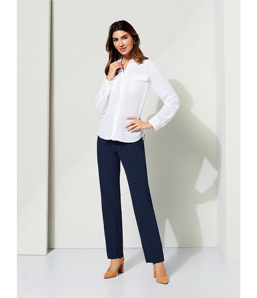 Investments Olivia Machine Washable Point Collar Neck Long Sleeve Button-Front Roll-Tab Utility Blouse