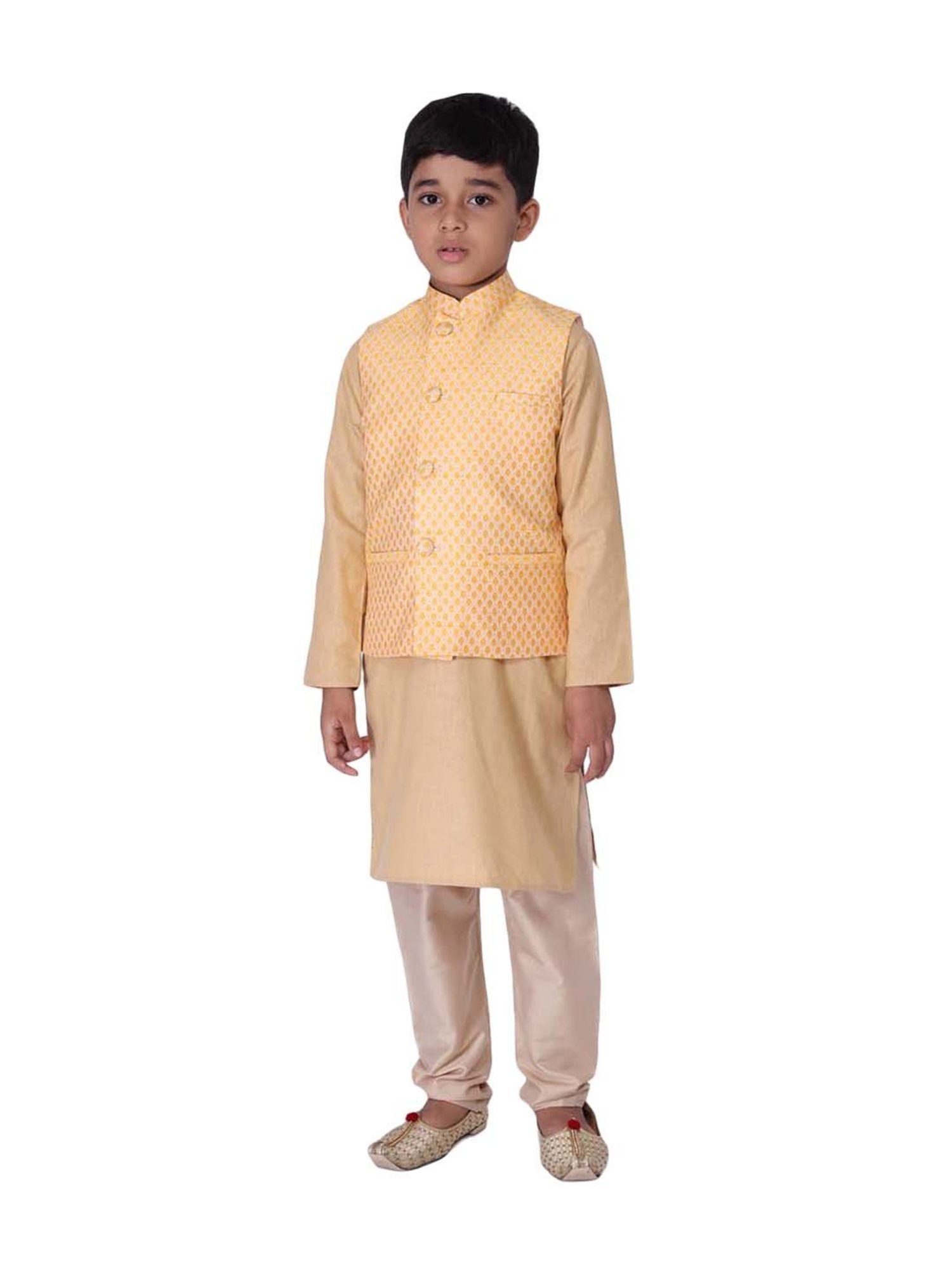 TABARD Kids Beige & Yellow Cotton Printed Kurta Set