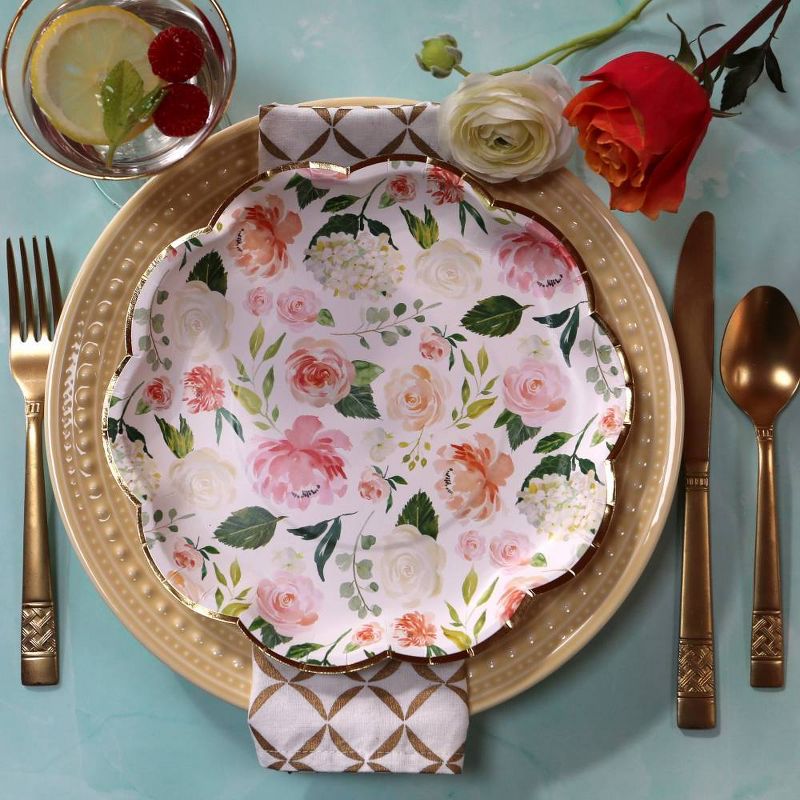 Set Of 24 Floral Premium Paper Plates Cream