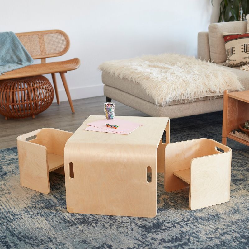 ECR4Kids Natural Bentwood Multipurpose Kids Wooden Table and Chair Set (3-Piece)
