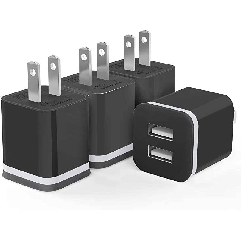 USB Wall Charger,  4-Pack 2.1A/5V Dual Port USB Power Adapter Charger Plug Charging Block Cube Replacement for iPhone Xs Max/Xs/XR/X, 8/7/6 Plus, Samsung, LG, HTC, Moto, Android Phones