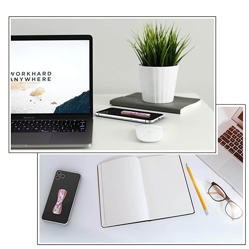 Universal Grip for Most Smartphones Mini Tablets and Cases Marble Rose Design Colored Elastic Strap with Mauve Rose Base LH01MarbleRose