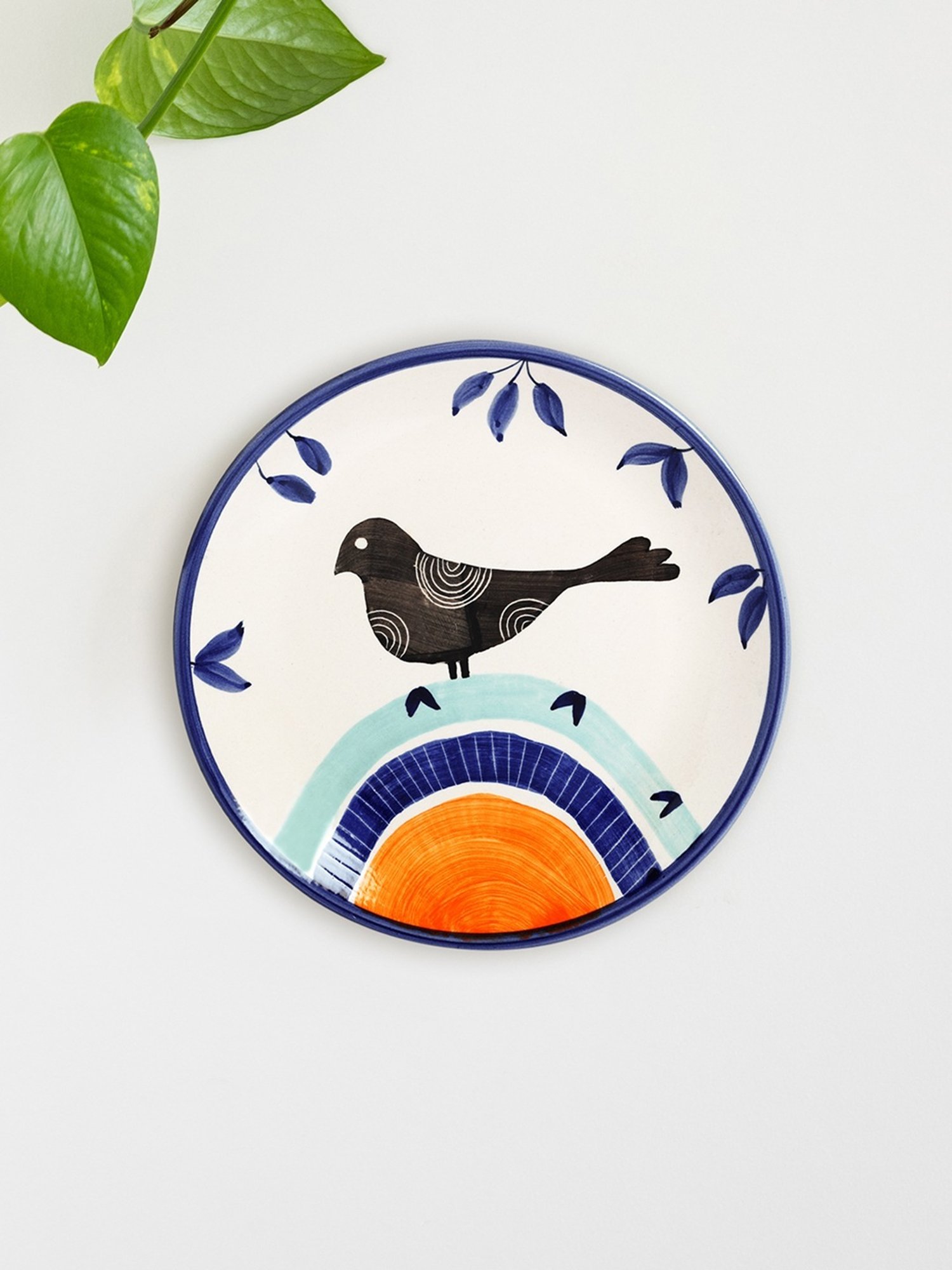 ExclusiveLane Sparrow Hand-painted Multicolor Ceramic Wall Plate