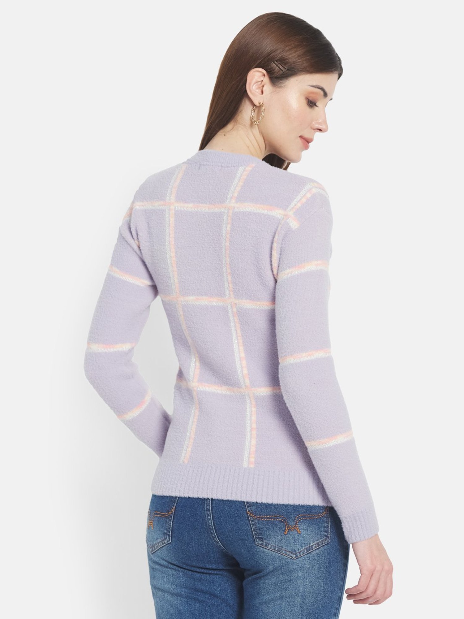 METTLE Purple Chequered Pullover