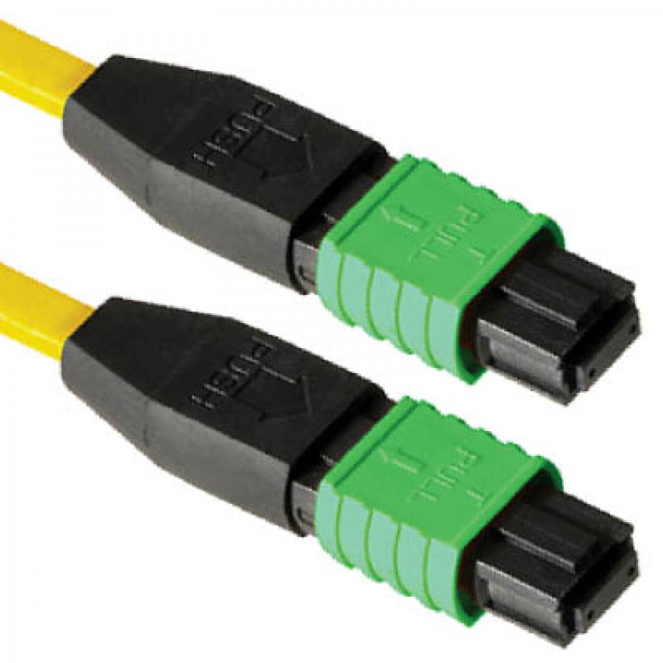 MPO Fiber Optic Patch Cord, Singlemode (OS1) Yellow Cable with 12 Fibers, 15 Meters