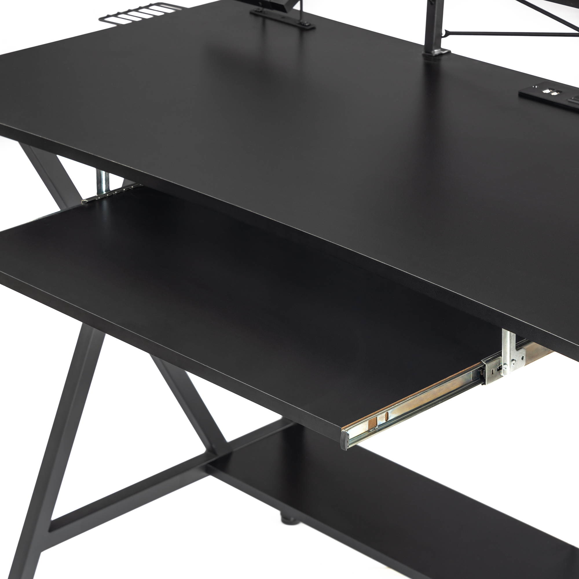 47" Gaming Desk Table E-Sports Computer Desk Gaming Workstation Desk, PC Stand Shelf Keyboard stand Power Strip with USB Cup Holder & Headphone Hook Home Office Desk Gamer Desk Writing Table