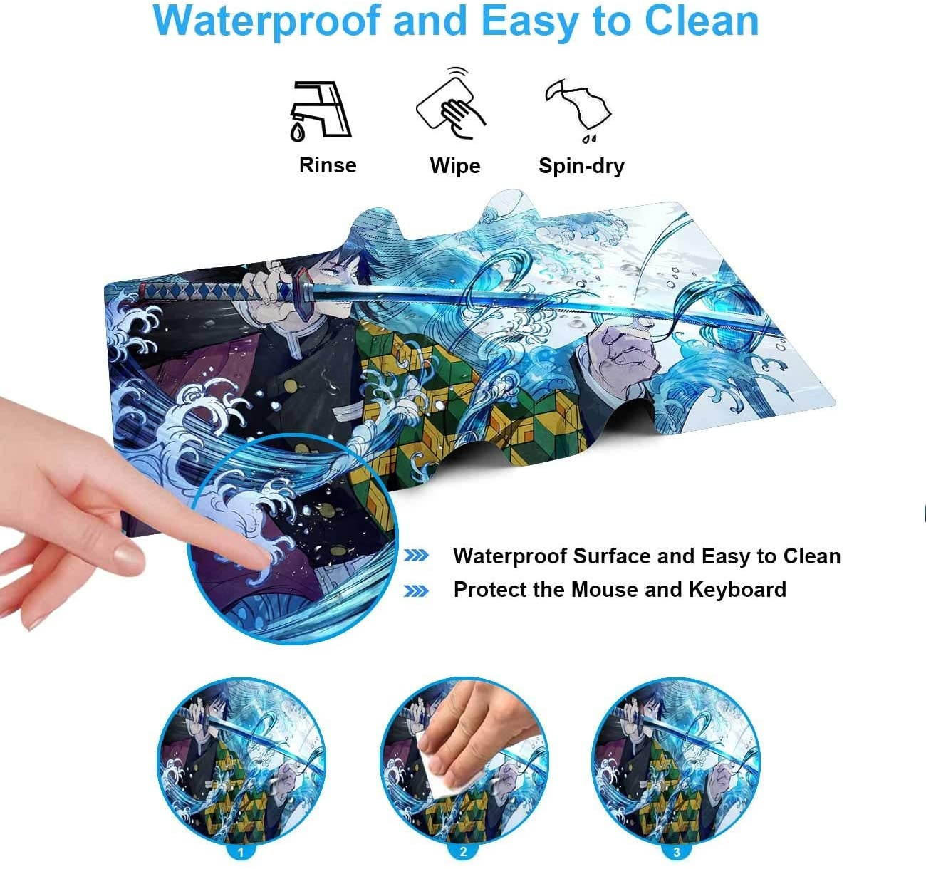 Gaming Mouse Pad Anime Demon Slayer Giyu Tomioka Katana,Laptop Desk Pad,Mousepad with Stitched Edge Frame & Non-Slip Rubber Base,Computer Keyboard and Mice Pads Mouse Mat 23.6X11.8