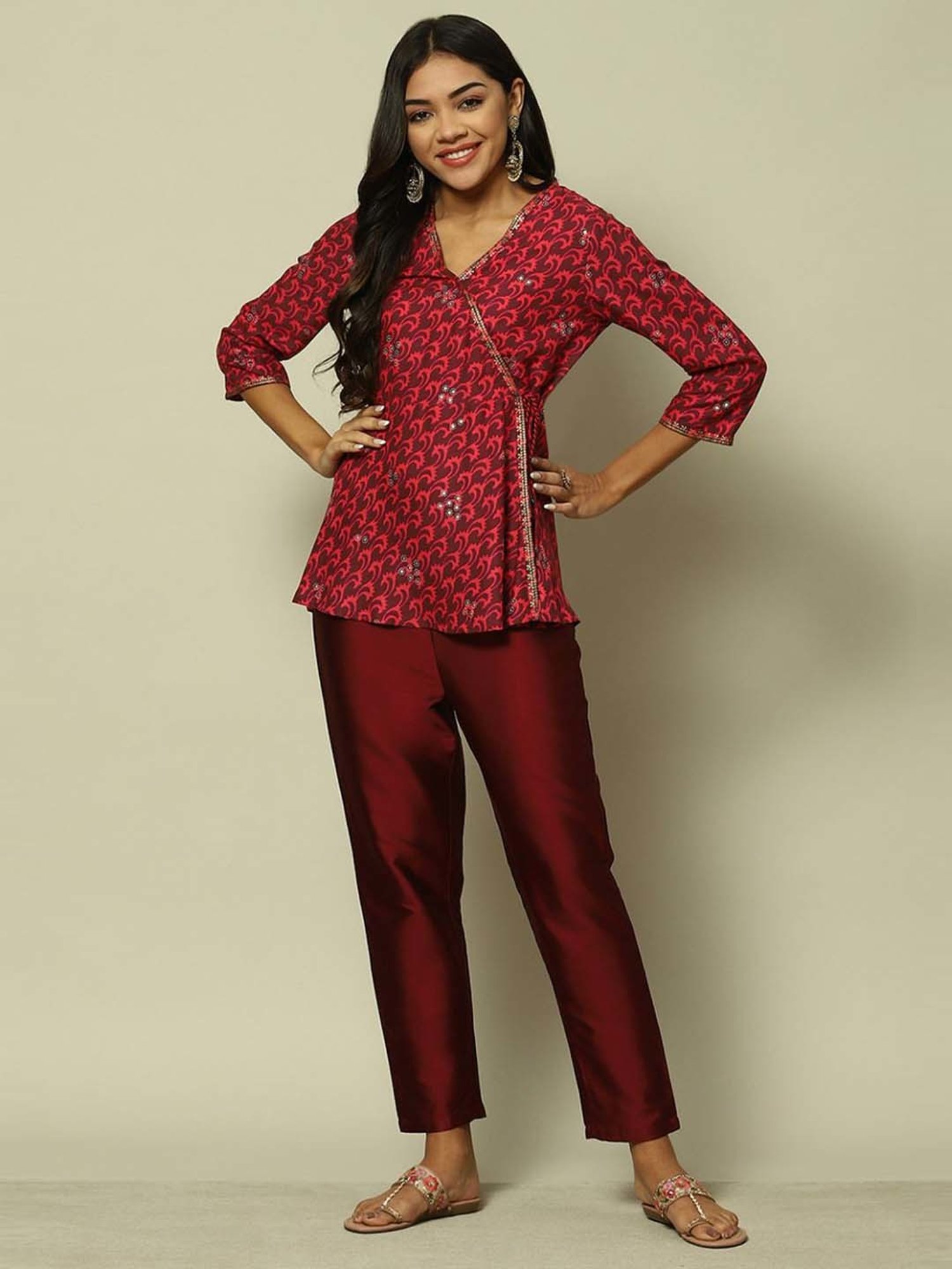 Rangriti Maroon Printed Top