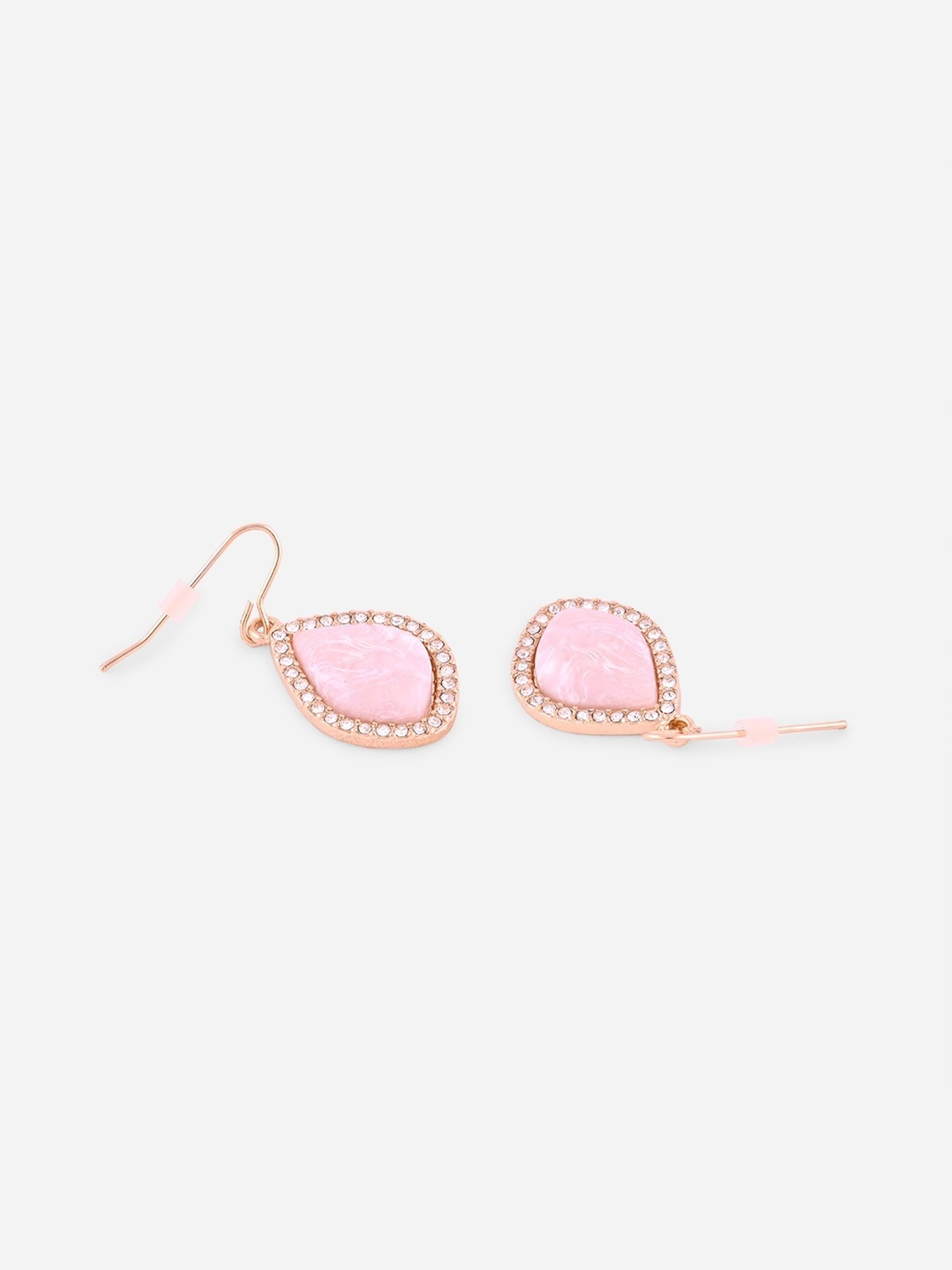 Toniq Gold-Plated Asymetric Pink Stone Drop Earring